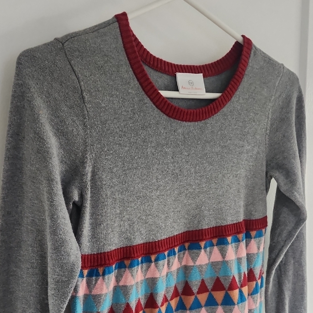 Hanna Andersson Gray and Multicolor Geometric Girls Sweater Dress size 8